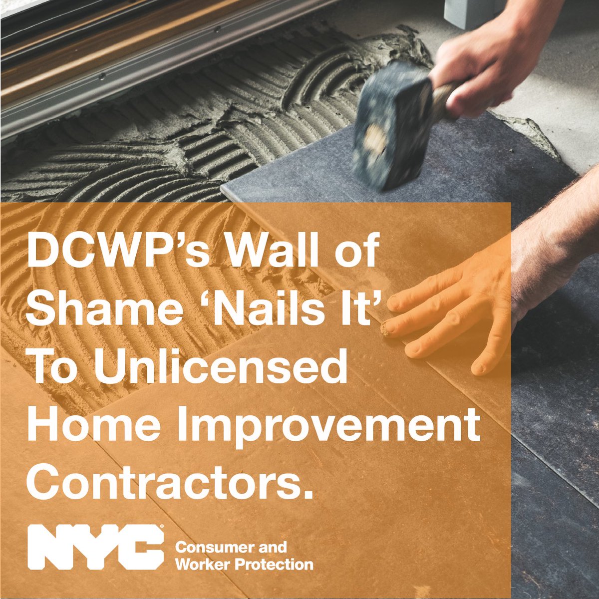 Unlicensed home improvement contractors have no place in NYC or your home!

DCWP has updated our Wall of Shame, a list of home improvement businesses that have received a violation within the last 12 months for operating without a license.

Check it out: on.nyc.gov/48CKwtG