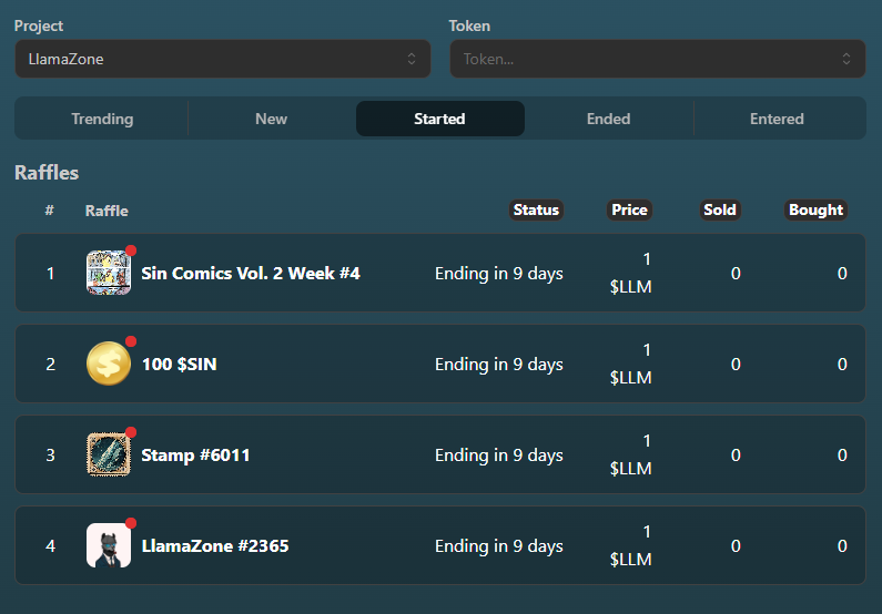 🎟️ LlamaZone Raffle #1 is LIVE on PLStaking! 🦙

We’re kicking off Week 1 with 4 juicy prizes:

1️⃣ LlamaZone #2365 🦙
2️⃣ 100 $SIN token💰
3️⃣ Sin Comics Vol. 2  Week #4 📖
4️⃣ Stamp #6011 ✉️

📍To enter:
 Stake your Llamas on plstaking.com/raffles
🌱 Farm $LLM → 🎫 Buy a ticket