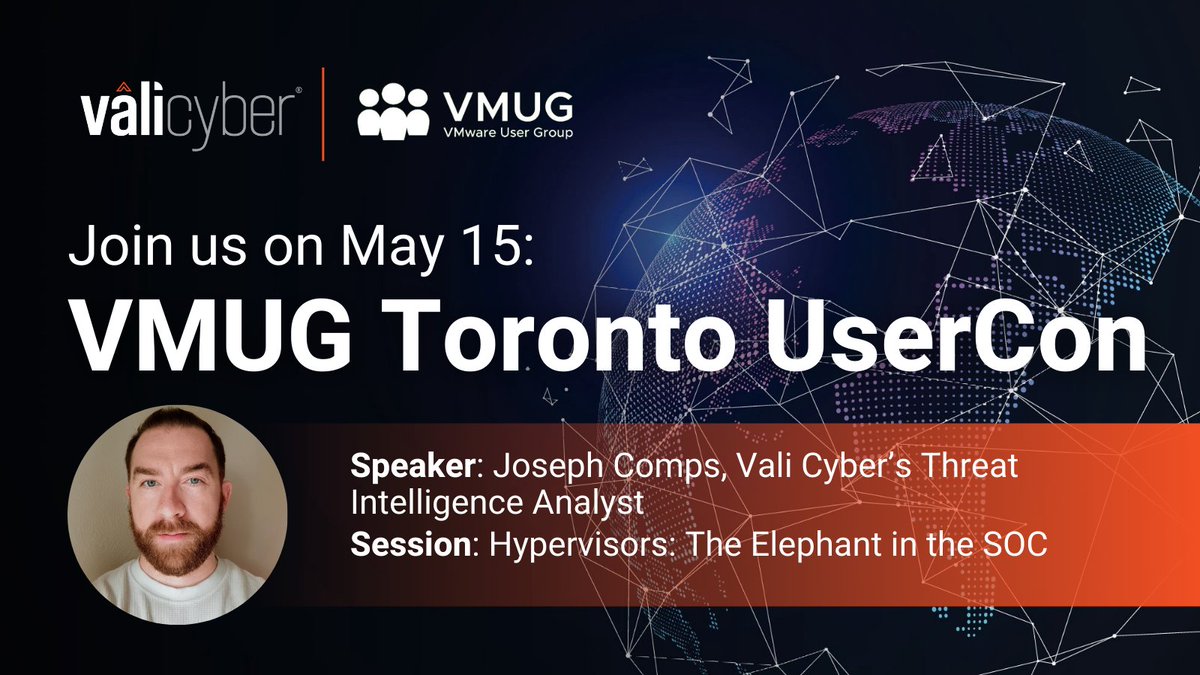vali_cyber's tweet image. 🚨Toronto, we’re coming your way! 

#Hypervisors are under attack, and traditional solutions aren’t built to handle it.

Join us at #VMUG Toronto on May 15 at the Chelsea Hotel, where Joseph Comps will present Hypervisors: The Elephant in the #SOC and break down real world #ESXi…