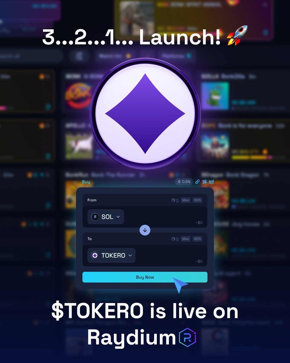 The big day is here! 🎉
TOKERO is now officially listed on Raydium DEX, paired with SOL.
🎯This marks a major milestone and reaffirms our commitment to building within the Solana Ecosystem.

Coming soon: TOKERO will also be available on our own TOKERO CEX, with EUR &amp; RON fiat