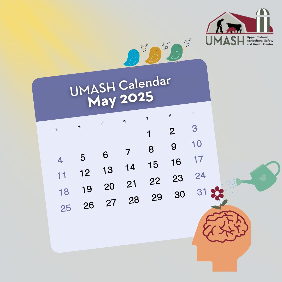 As the busy spring season ramps up, it's important to prioritize your health and well-being. Download this month's farm safety calendar and find UMASH resources to cultivate habits that support safety, health, and rest throughout the season at: umash.umn.edu/calendars