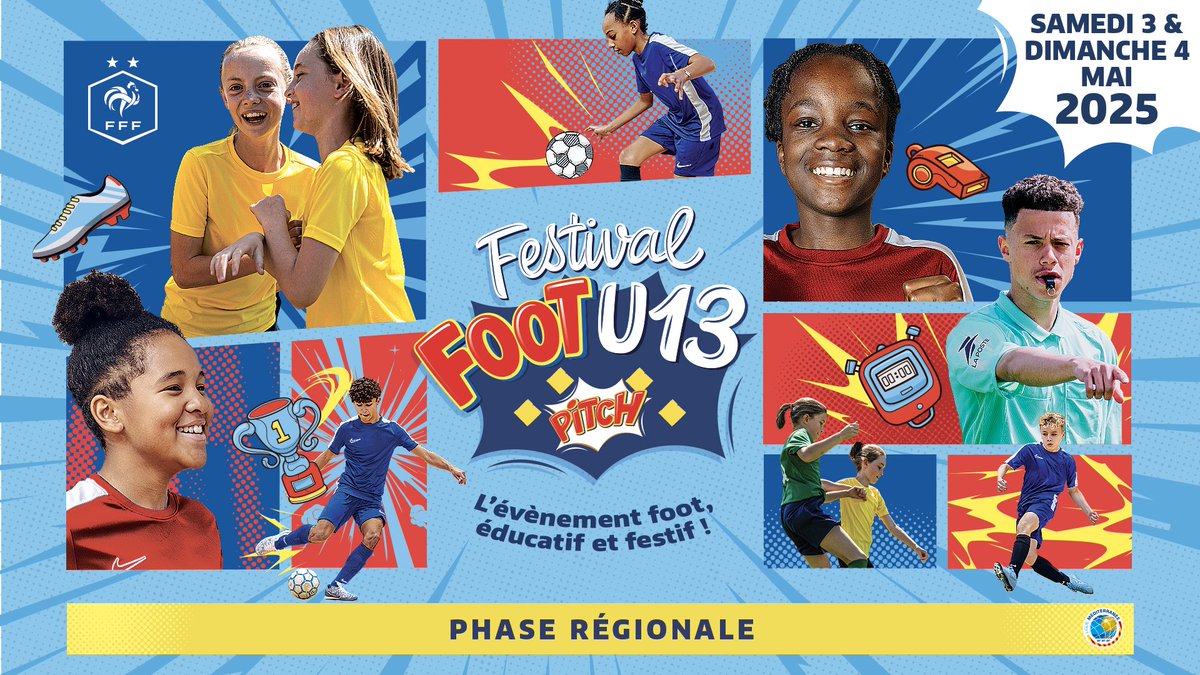 [FESTIVAL U13-PITCH] 🌞 Rendez-vous ce week-end à <a href="/VilledeCagnes/">Ville de Cagnes-sur-Mer</a> pour la phase finale <a href="/lmedfoot/">Ligue Méditerranée</a> du #FestivalU13 (Garçons et Filles). 

👉 Les clubs vainqueurs seront qualifiés pour la phase finale <a href="/FFF/">FFF</a> (7 et 8 juin à Capbreton).

Au programme : matches, défis techniques, quiz...