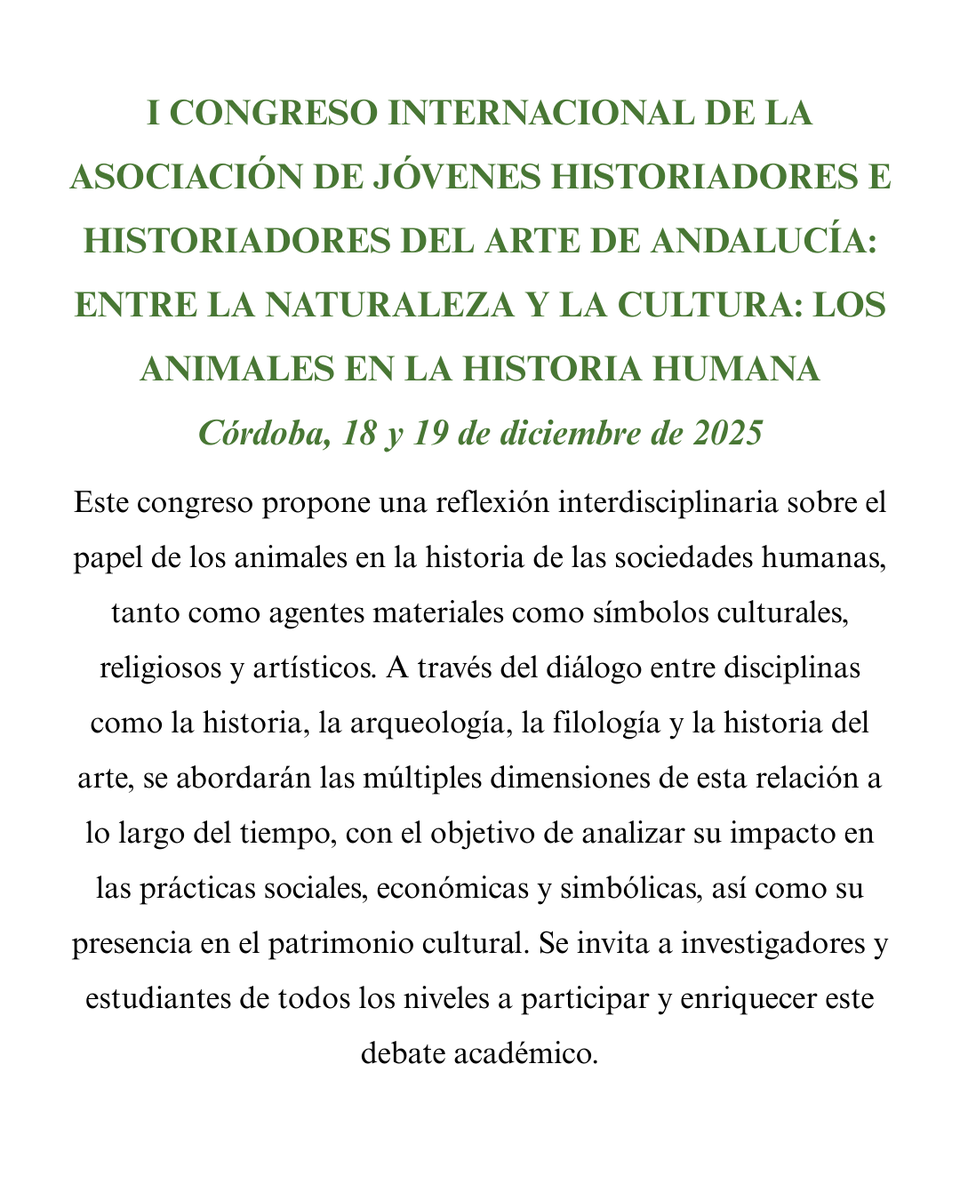 AsociacionJHHAA's tweet photo. El I Congreso Internacional de la Asociación de Jóvenes Historiadores e Historiadores del Arte de Andalucía ya es una realidad 💚 

Se ruega difusión  en vuestras redes sociales para que esta información pueda llegar a más gente interesada. Más información en las imágenes ⬇️ https://t.co/kIBvVES1mc