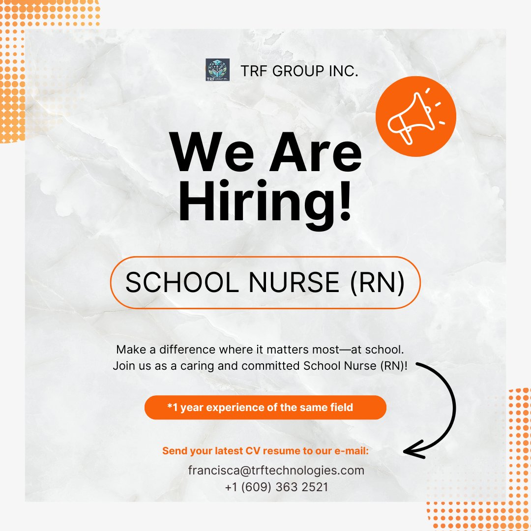 Lisa Haydon (She/Her) (@trftechnologies) on Twitter photo Weβre hiring a School Nurse (RN)!
Make a difference in studentsβ lives, support their health daily, and join a caring school community.
Experience preferred.
Apply nowβemail francisca@trftechnologies.com | trftechnologies.com
#TRFTechnologies #TRFGroupInc #SchoolNurse #SPED Weβre hiring a School Nurse (RN)!
Make a difference in studentsβ lives, support their health daily, and join a caring school community.
Experience preferred.
Apply nowβemail francisca@trftechnologies.com | trftechnologies.com
#TRFTechnologies #TRFGroupInc #SchoolNurse #SPED