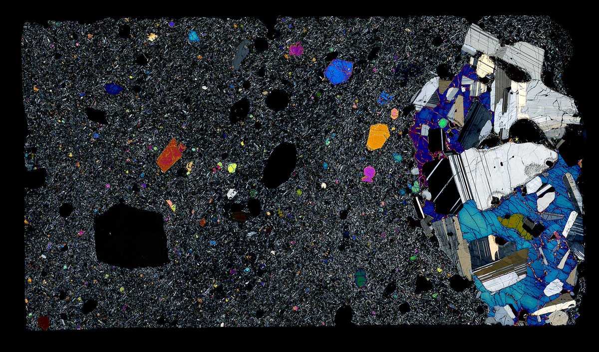 Plag+Cpx poikilitic glomerophyre in lava from Guadalupe Island, Mexico. Very intriguing “xenolith” (or could it be cognate?).