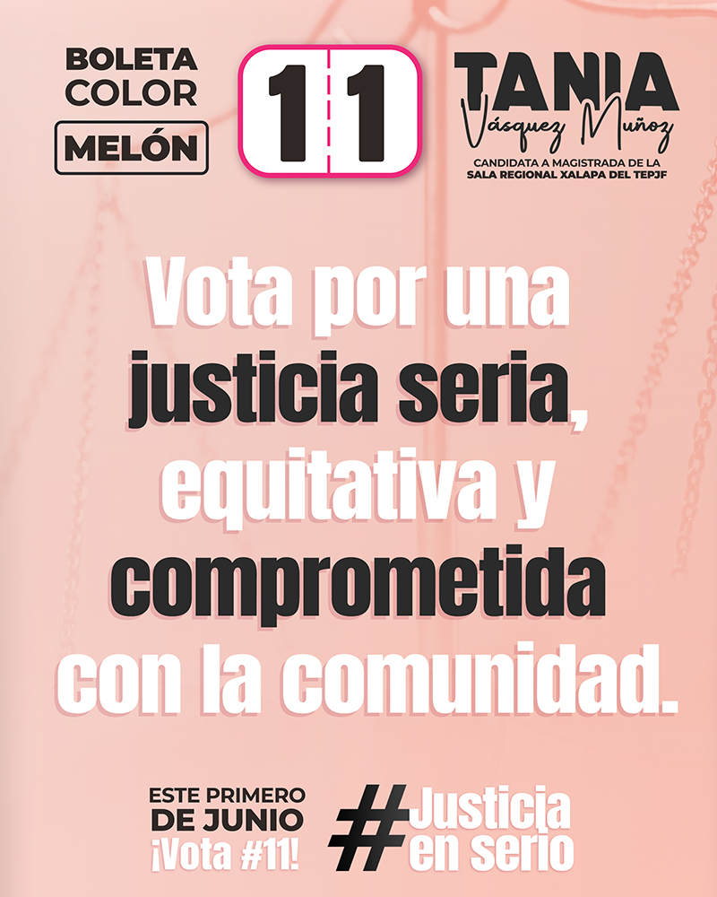 Tanis_Vas's tweet image. Tu voto será el reflejo de un futuro con justicia equitativa y cercana a la gente
✨⚖ Votar por justicia es votar por todas y todos. ¡VOTA 1️⃣1️⃣ en la boleta color melón el 01 de junio!👩‍⚖️ 
#Vota11 #Magistrada #Vota1DeJunio #Elecciones2025