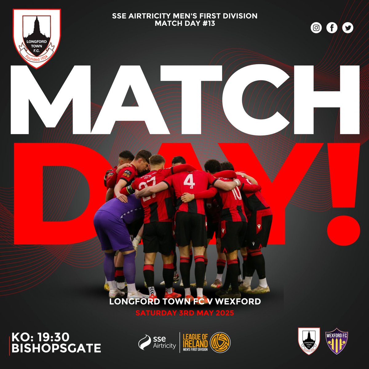 𝗠𝗔𝗧𝗖𝗛 𝗗𝗔𝗬! | 🔴⚫️

🏆 SSE Airtricity Men's First Division
⚽️ Wexford
📍 Bishopsgate
⌚️ 19:30
🎟️ ltfc.ie/tickets/
📺 loitv.ie/ie

#Town2025 | #CmonDeTown | 🔴⚫