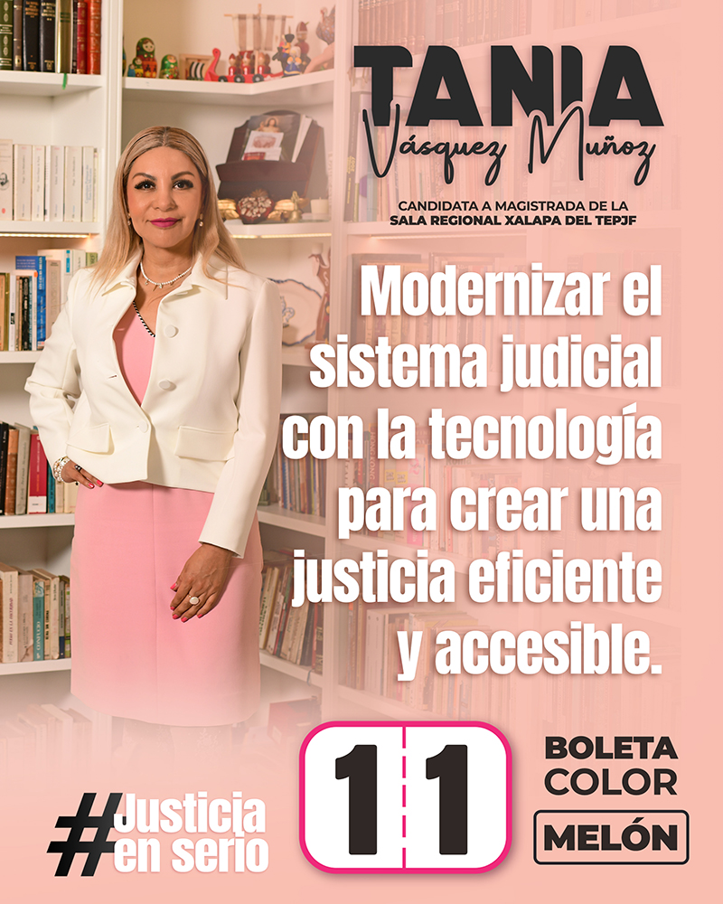 Tanis_Vas's tweet image. Seguir impulsando la innovación del sistema judicial mediante la tecnología para lograr una justicia más ágil y accesible.
Innovación tecnológica al servicio de la justicia.
¡VOTA 1️⃣1️⃣ en la boleta color melón el 01 de junio!👩‍⚖️
#Vota11 #Magistrada #Vota1DeJunio #Elecciones2025
