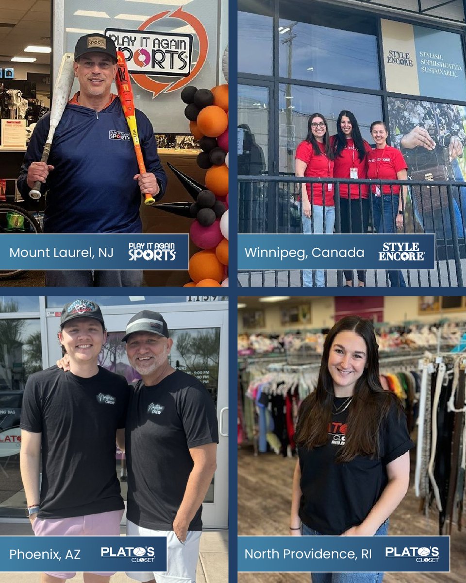 WinmarkResale's tweet photo. We’re celebrating FOUR new store openings! 

📍 Plato’s Closet – North Providence, RI
📍 Plato’s Closet – Norterra, AZ
📍 Style Encore – Winnipeg, MB – St. James
📍 Play It Again Sports – Mount Laurel, NJ

Stop by this weekend for giveaways, deals and more! https://t.co/lE5TzYvzCW