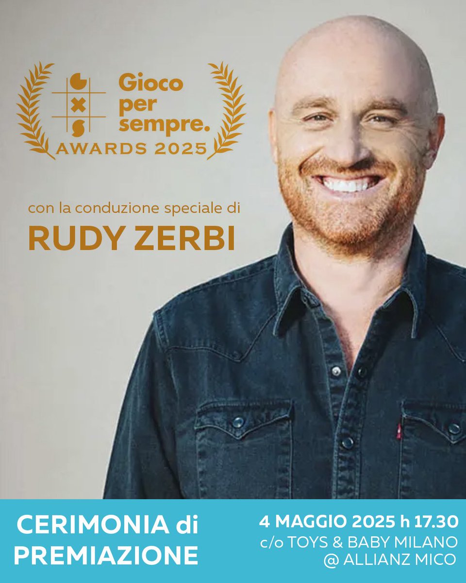 Assogiocattoli (@assogiocattoli) on Twitter photo Si terrà a @toysbabymilano con la conduzione di <a href="/RudyZerbi/">Rudy Zerbi</a> domenica 4 maggio la Cerimonia di premiazione dei Gioco per Sempre Toys Awards.
84 prodotti in lizza tra giochi, giocattoli, costumi e gadget che si contendono i premi di 14 diverse categorie. Si terrà a @toysbabymilano con la conduzione di <a href="/RudyZerbi/">Rudy Zerbi</a> domenica 4 maggio la Cerimonia di premiazione dei Gioco per Sempre Toys Awards.
84 prodotti in lizza tra giochi, giocattoli, costumi e gadget che si contendono i premi di 14 diverse categorie.
