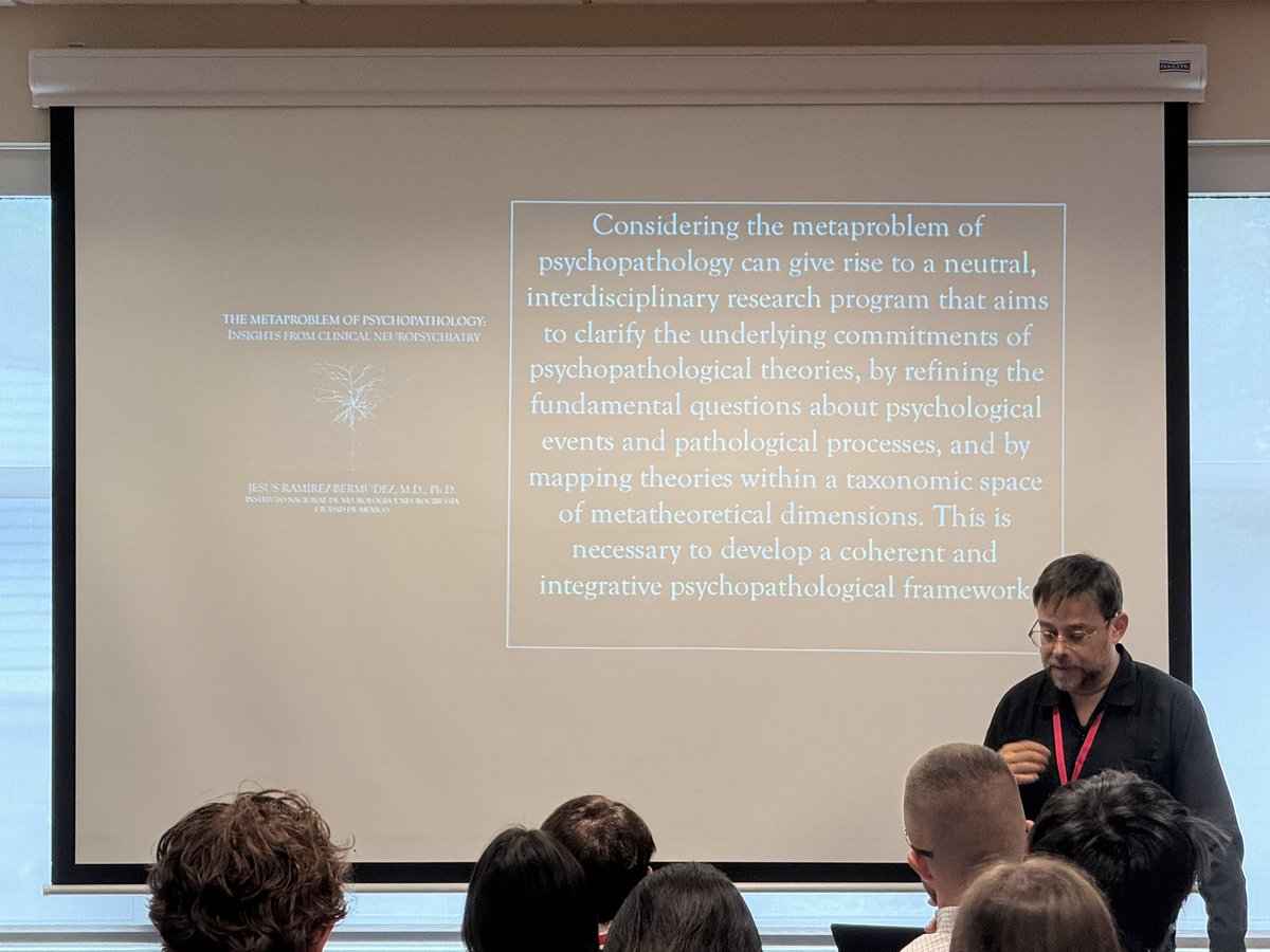 <a href="/JRBneuropsiq/">Jesus Ramirez-Bermudez</a> at <a href="/Socforphilneuro/">Society for Phil and Neuro</a> on the need of a psychopathological turn past the pre-paradigmatic heterogeneity of explanations of mental health disorders via a  metatheoretic analysis towards a coherent and integrated framework built atop a taxonomic space of theories.