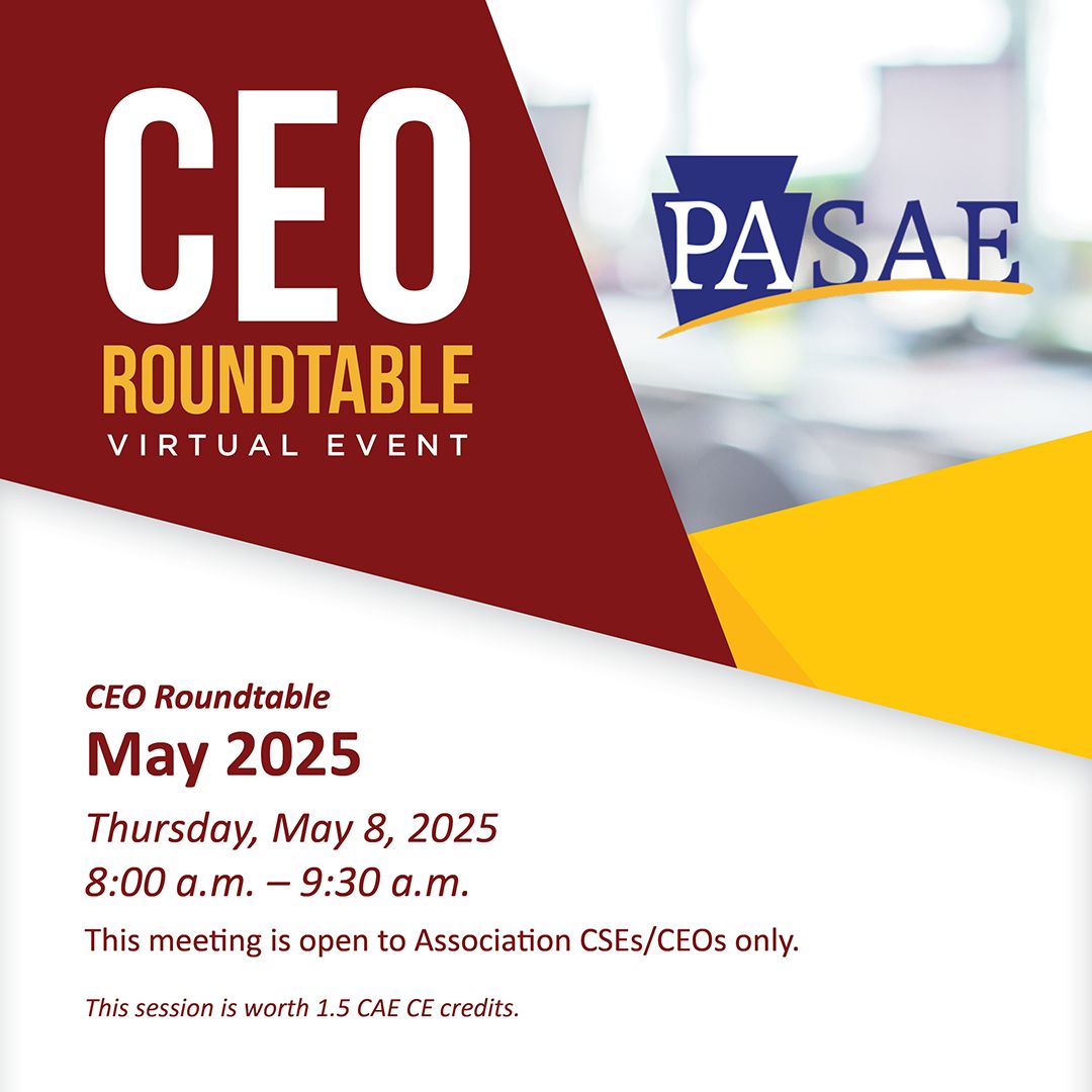 PASAEinfo's tweet image. Association CSEs/CEOs: Don't miss PASAE's next CEO Roundtable! Bring your questions, tips, suggestions, debate discussions, tricks of the trade and inquiries. Come prepared to share, ask, and learn! 

Click here to register: buff.ly/1Zin8Ha 

#PASAE #CEO #CSE #Education