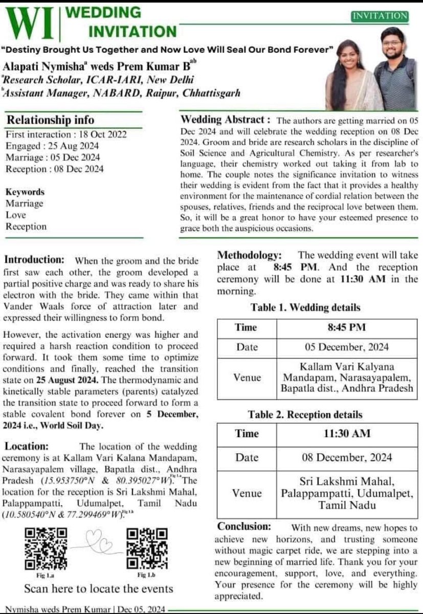 Bayıldımmmm…

Akademisyenlerin düğün davetiyesi de ancak böyle olur…

Özenle kaleme alınmış. İçerik tam;

“Abstract, Introduction, Methodolgy, Conclusion” bölümleri ile kapsamlı hazırlanmış.

Bu yayın çoook cite alır😜