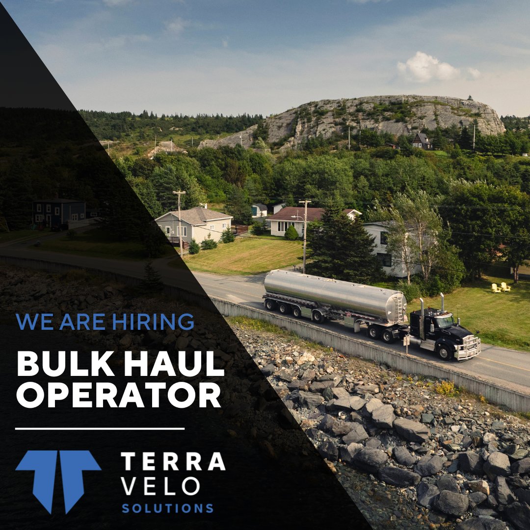 Our transportation company, Terra Velo Solutions, is currently looking for a Bulk Haul Operator to join the team. We are looking for drivers in the following areas: St. John's, Clarenville, Grand Falls-Windsor, and Lewisporte. Learn more here: terravelosolutions.ca/careers/.