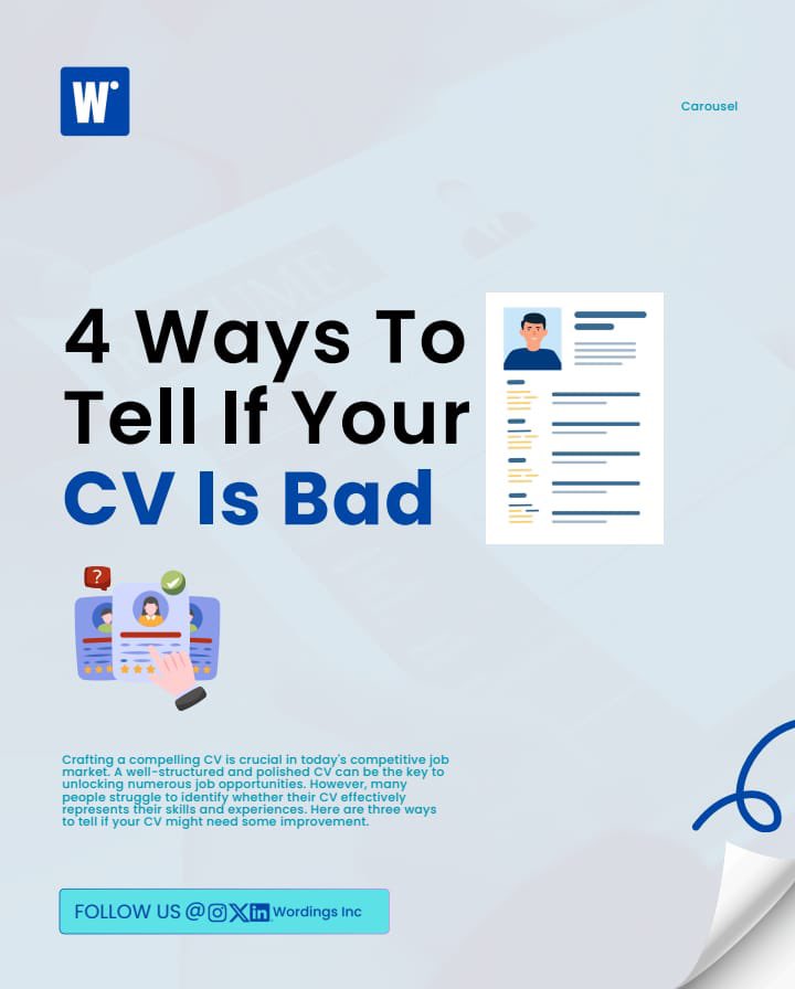 Wordingsinc's tweet image. Could your CV be the reason you&apos;re not hearing back? 🤔 Here are 4 clues! #CVwriting