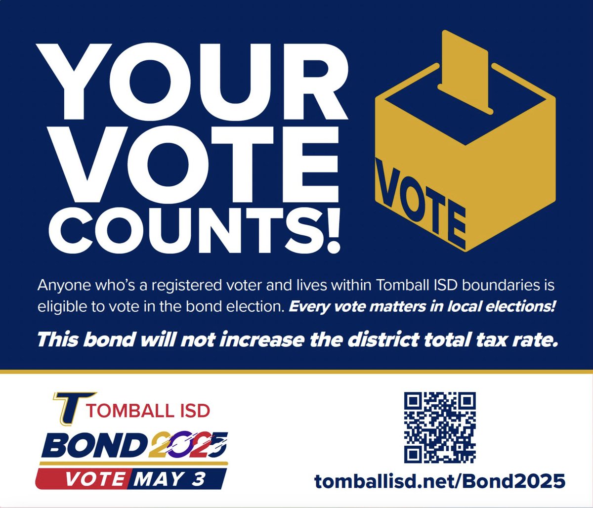 Today is Election Day!

Polls open 7 AM to 7 PM.

Learn more: tomballisd.net/Bond2025