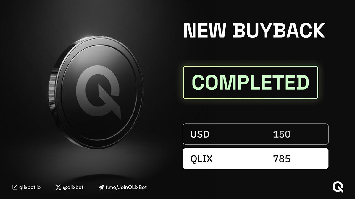qlixbot's tweet image. Buyback Alert! 💸
A new $QLIX buyback has been completed using this week’s accrued bot fees.
Manage, swap, bridge, consolidate assets on Telegram with QLix Bot!
