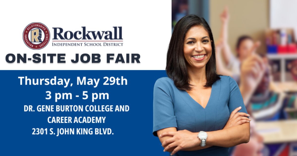 Rockwall ISD is hosting a job fair! Check out more details and pre-register at RockwallJobs.com.