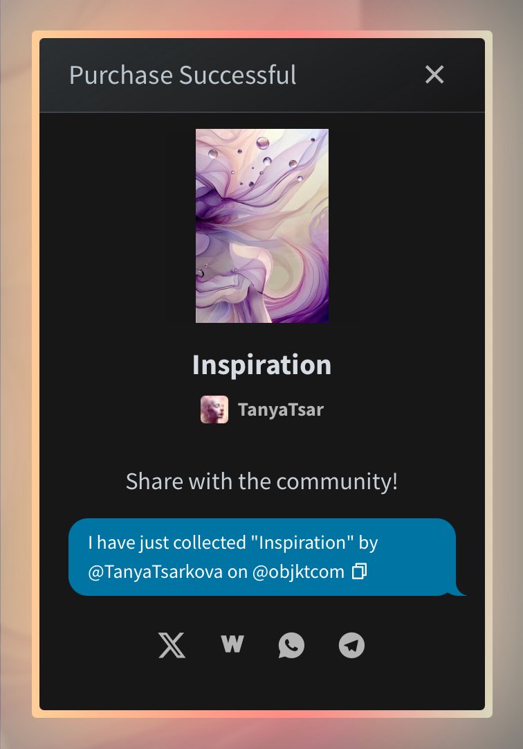 I have just collected "Inspiration" by <a href="/TanyaTsarkova/">Tatiana♥︎NFT.NYC25</a> on <a href="/objktcom/">objkt.com</a> objkt.com/tokens/KT1GoEz…