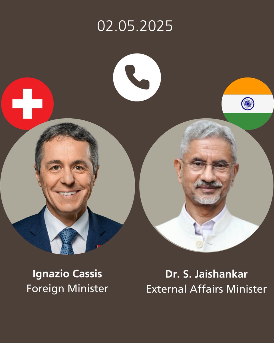 Ignazio Cassis (@ignaziocassis) on Twitter photo In a conversation with my Indian colleague <a href="/DrSJaishankar/">Dr. S. Jaishankar</a> following the tragic attack in #Pahalgam, I reiterated #Switzerland’s condemnation, expressed condolences to the victims’ families, and called for restraint to avoid regional escalation.
🇨🇭stands ready to support In a conversation with my Indian colleague <a href="/DrSJaishankar/">Dr. S. Jaishankar</a> following the tragic attack in #Pahalgam, I reiterated #Switzerland’s condemnation, expressed condolences to the victims’ families, and called for restraint to avoid regional escalation.
🇨🇭stands ready to support