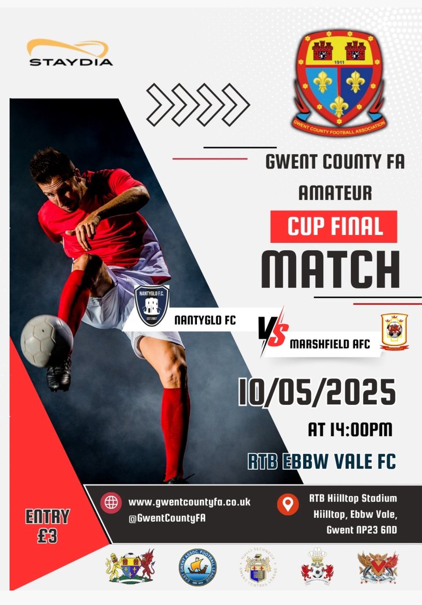 RTB Ebbw Vale Football Club (@rtbebbwvalefc) on Twitter photo Saturday 10th May: <a href="/MarshfieldAFC/">Marshfield.AFC</a> vs <a href="/Nantyglo_AFC/">Nantyglo FC</a> in the Amateur Cup Final! Join us for a great day of football. Refreshments available. No alcohol allowed into the ground—drinks can be purchased on the ground. The game will be live streamed by <a href="/StaydiaSports/">Staydia Sports</a>. <a href="/GwentCountyFA/">Gwent County Football Association</a> Saturday 10th May: <a href="/MarshfieldAFC/">Marshfield.AFC</a> vs <a href="/Nantyglo_AFC/">Nantyglo FC</a> in the Amateur Cup Final! Join us for a great day of football. Refreshments available. No alcohol allowed into the ground—drinks can be purchased on the ground. The game will be live streamed by <a href="/StaydiaSports/">Staydia Sports</a>. <a href="/GwentCountyFA/">Gwent County Football Association</a>