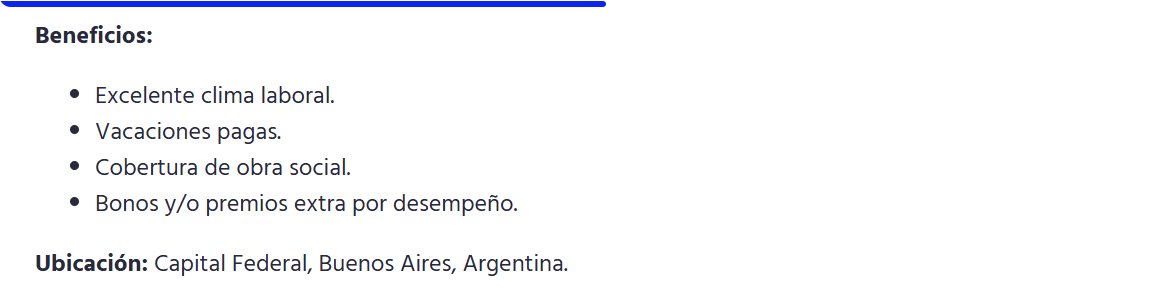 Hay que avisarle a la gente de rrhh que publica avisos, que las vacaciones pagas y la cobertura de obra social no son beneficios. Son obligaciones que deben cumplirse segun la ley.