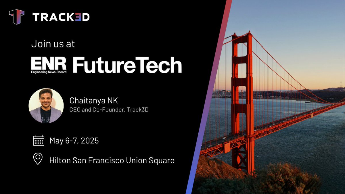 Track3DAI's tweet image. Track3D will be at ENR FutureTech in San Francisco next week. 🤩 

Catch our CEO, Chaitanya NK, sharing how teams are using Track3D’s Reality Intelligence Platform to make day-to-day progress tracking a whole lot easier and a lot more useful. 

See you there! 

#ENRFutureTech
