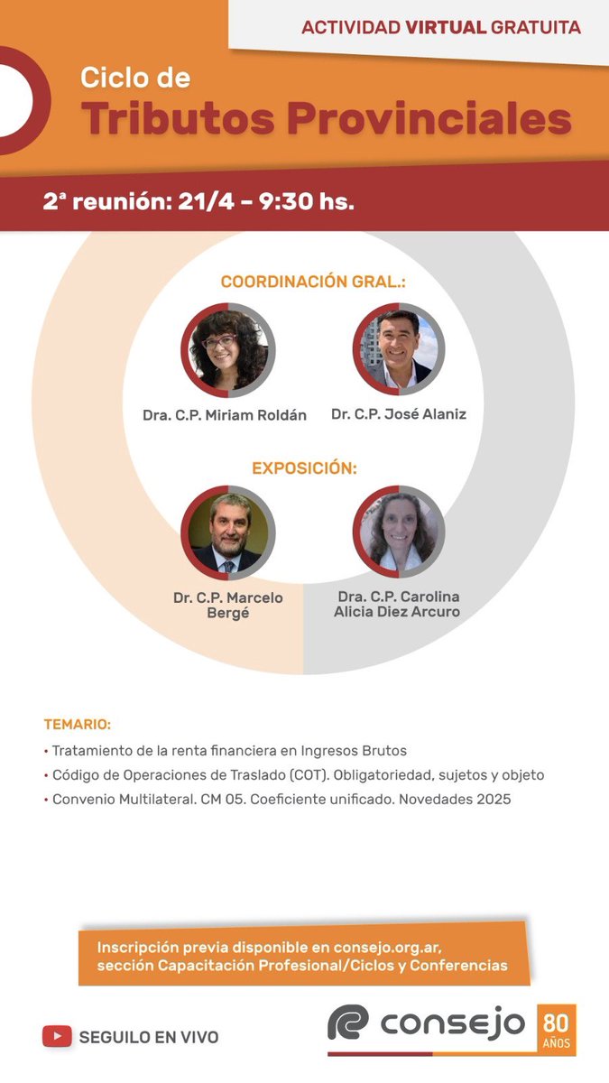 IMPERDIBLE:MAÑANA ACTIVIDAD CONSEJO CABA EN ESTE ENLACE DESDE LA WEB DEL <a href="/ConsejoCABA/">Consejo CABA</a> 

SUMATE:
👨🏻‍💻👩🏻‍💼 Lunes 21-4 
🧉☕️ 9:30 🕤 hs. 
EN VIVO desde este link: 
¡Todos invitados! 

youtube.com/live/_pLY9zCaX…
Exponen <a href="/bergems/">Marcelo Bergé</a> y Carolina Diez Arcuro. 
Coordinan: <a href="/mybroldan/">Miriam Roldan</a> y José Alaniz.