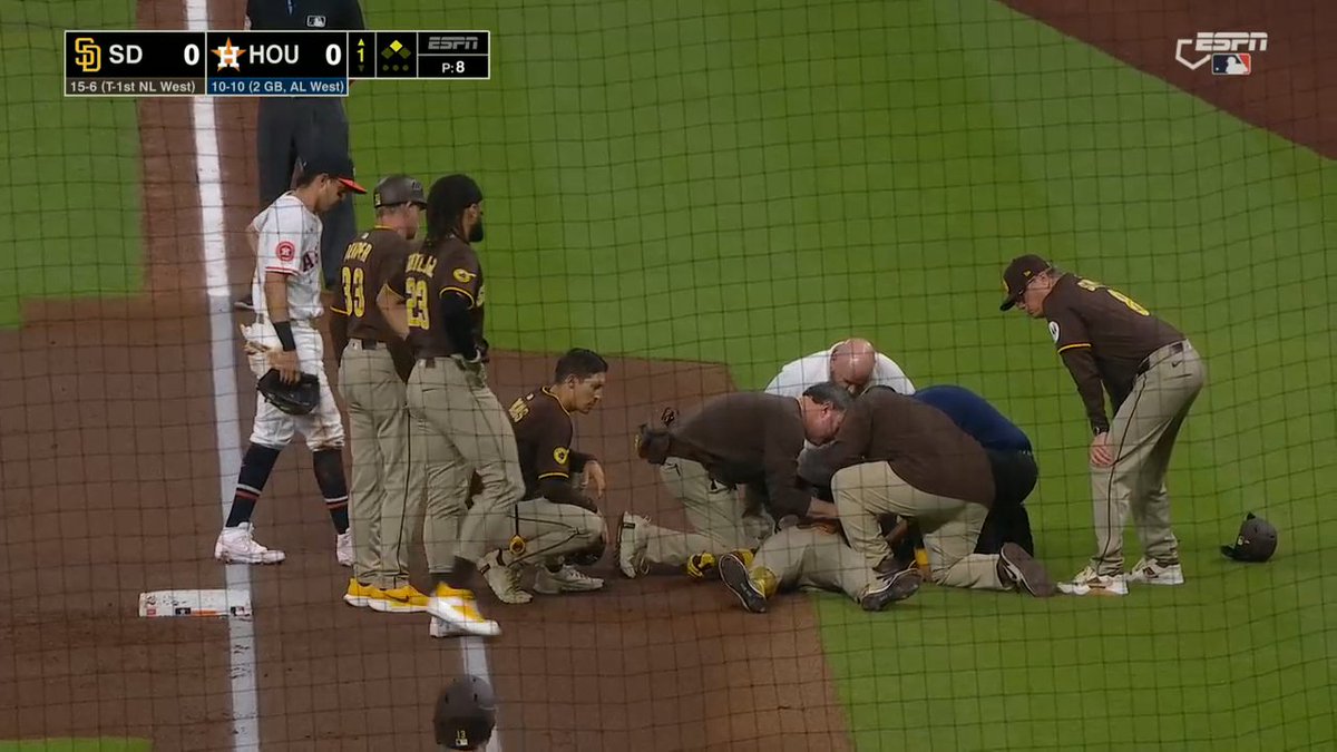 Luis Arráez tras accidente en el Padres vs. Astros