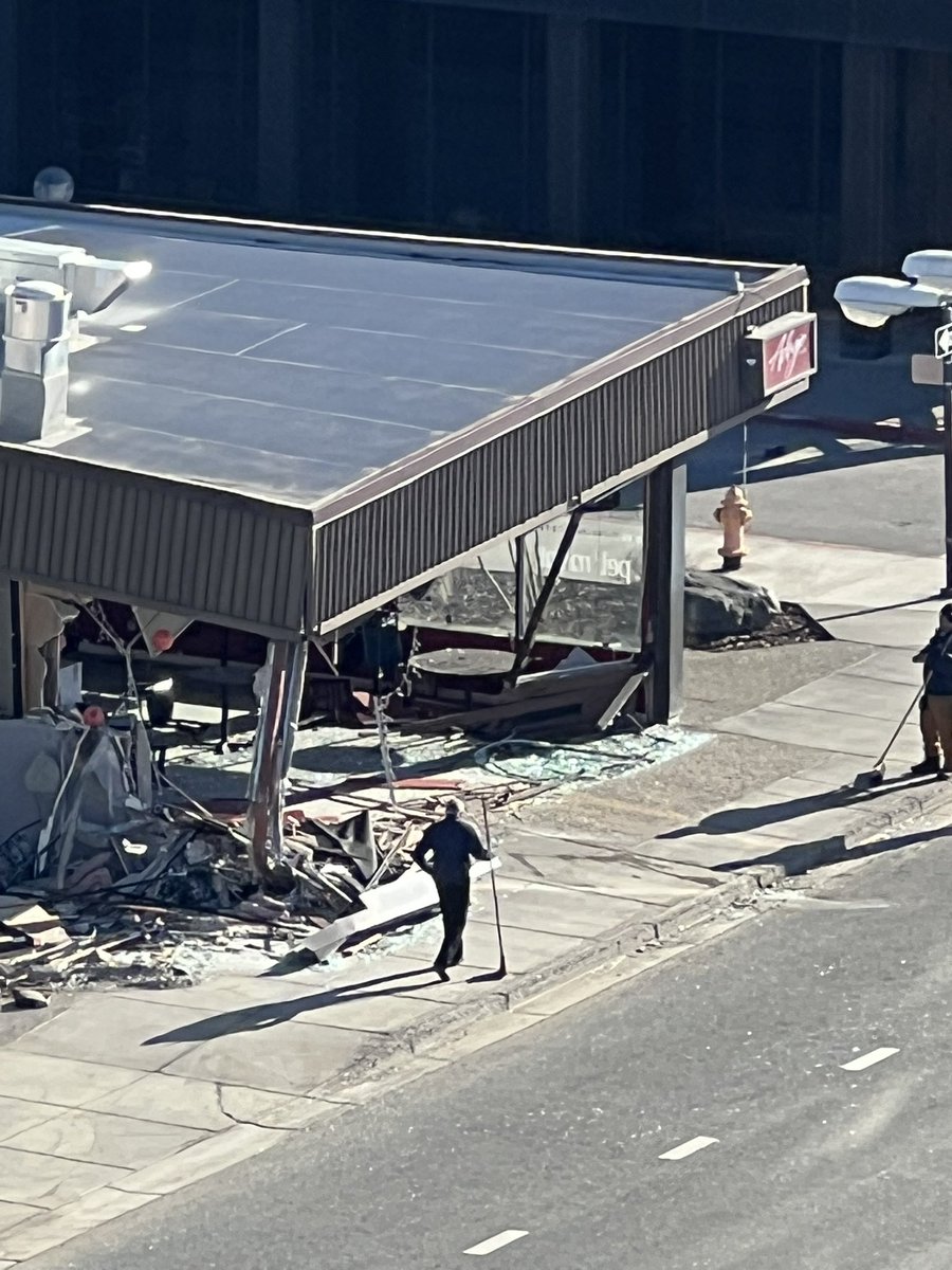 Damn. A truck smashed into the Pel’meni restaurant in Downtown Anchorage.