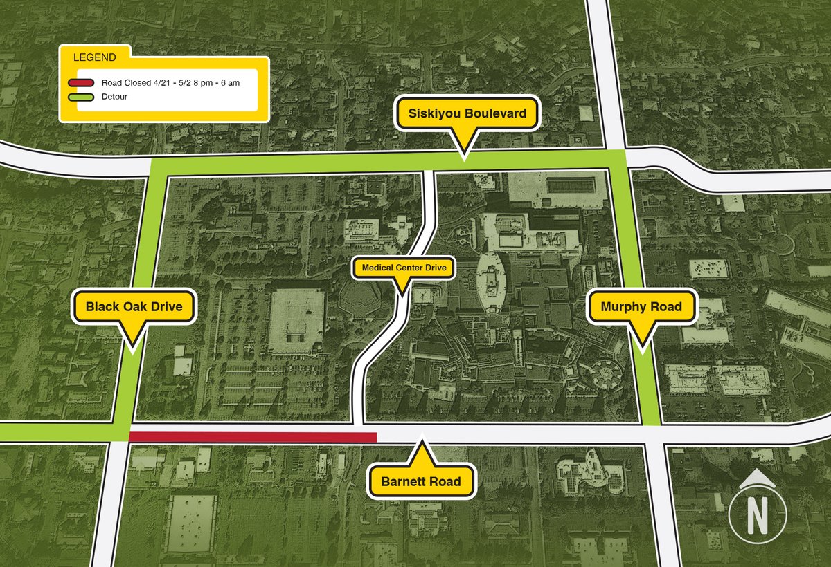 ⚠️The eastbound lanes of Barnett Rd to be closed from Black Oak Dr to Murphy Rd 4/21- 5/1 8pm- 6am with a detour in place.  

Barnett/Black Oak and Barnett/Medical intersections will be in flash mode - treat these intersections as four-way stops.