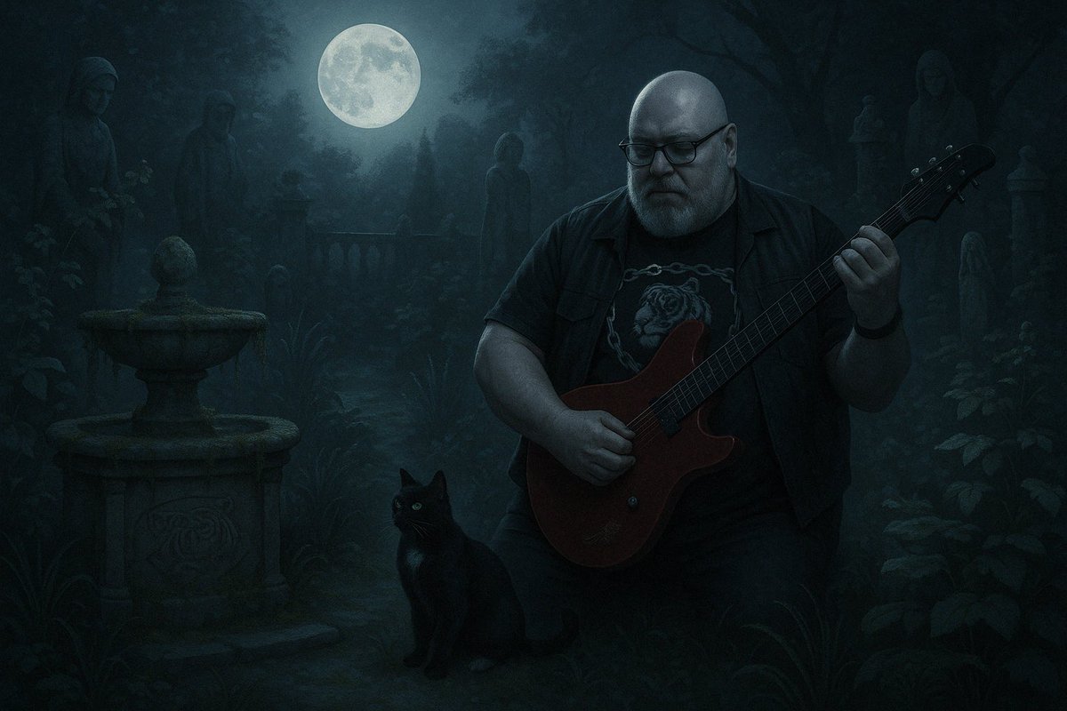 Dan and Stewie under the moon #guitar #cat #indiemusic