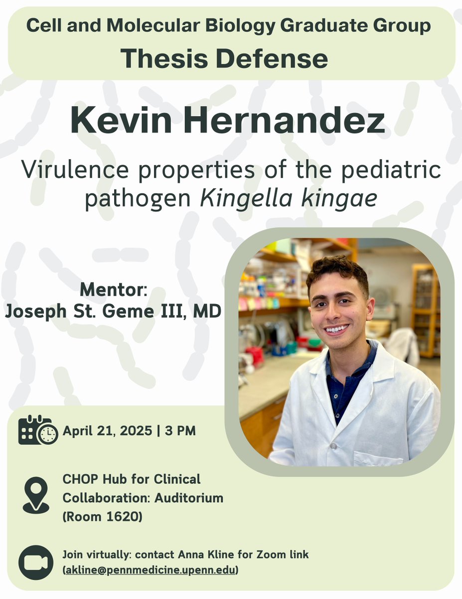 Kevin Hernandez in the St. Geme lab defends his thesis tomorrow!