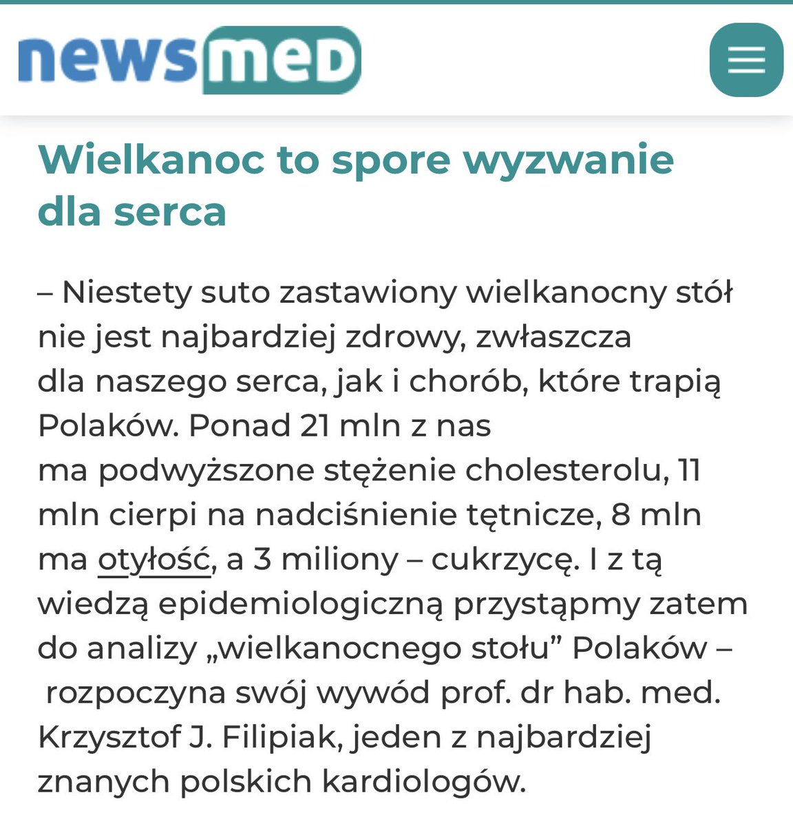 Najlepsze życzenia Wielkanocne dla Wszystkich. Święta świętami, ale nie zapominajmy o naszym ❤️. Co lekarze sądzą o polskiej Wielkanocy? link:
newsmed.pl/medycyna/kardi…