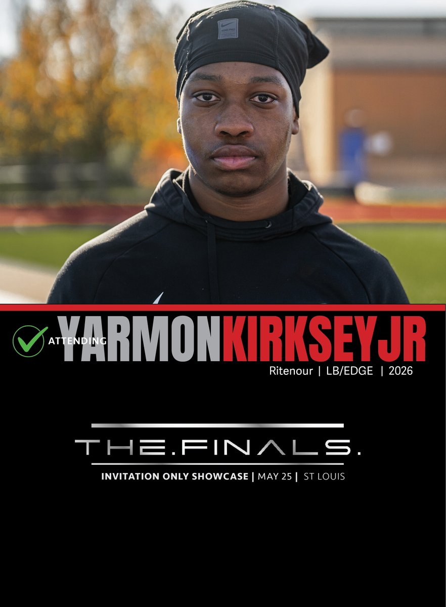 TheFINALS  | Yarmon Kirksey Jr

6’2, 235  |  LB/EDGE   |  2026  | Ritenour (MO) |  <a href="/yarmon_Kirksey7/">Yarmon Kirksey Jr</a>

⭐ Excited to announce rising prospect Yarmon Kirksey Jr will be attending TheFINALS!

⭐ Standout prospect drawing interest from numerous D1 programs!

📆May 25 📍St Louis