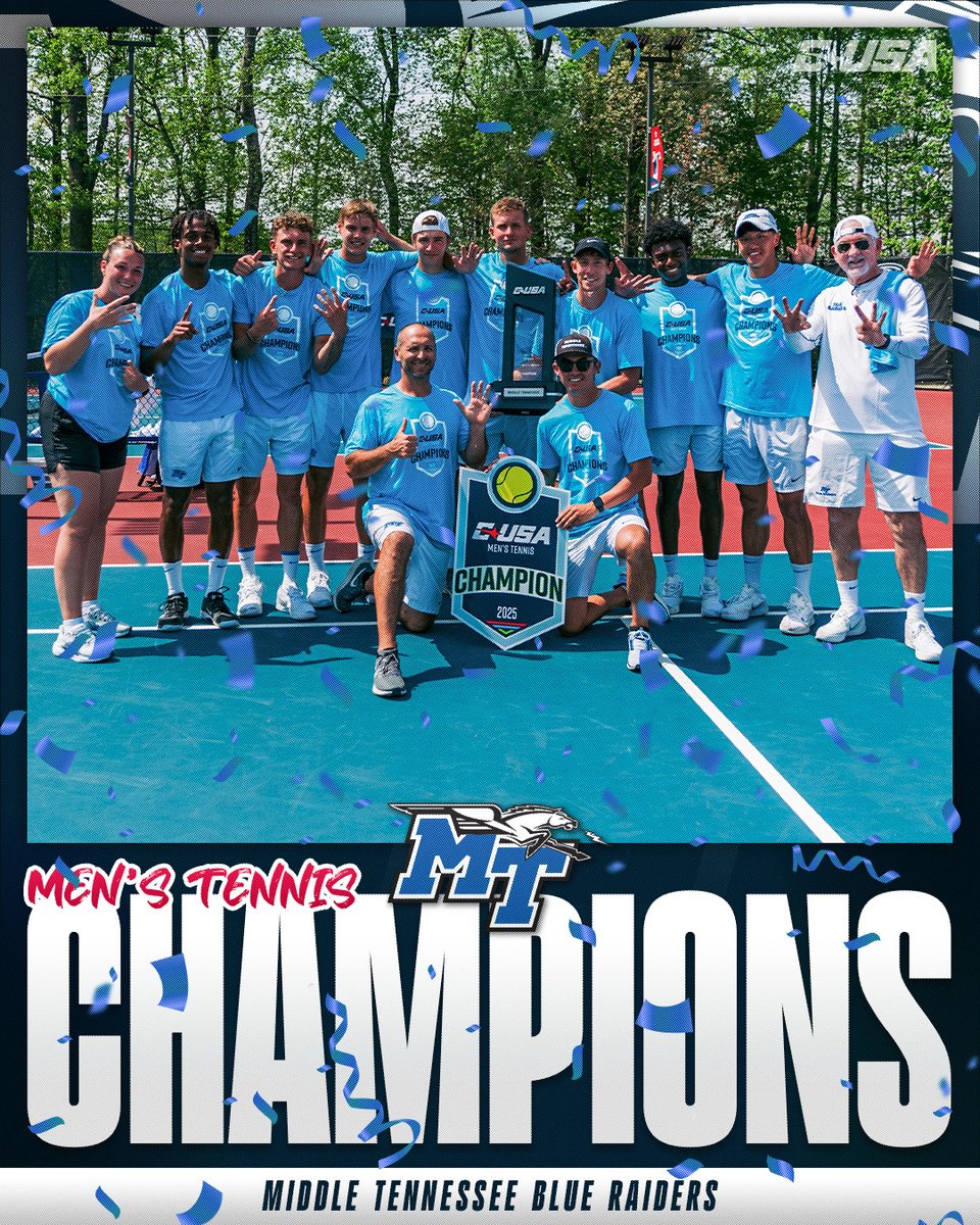 Conference USA (@conferenceusa) on Twitter photo 🎾🏆 YOUR 2025 CUSA MEN'S TENNIS CHAMPIONS 🏆🎾
<a href="/MT_MensTennis/">Middle Tennessee Men's Tennis</a> | #NoLimitsOnUs 🎾🏆 YOUR 2025 CUSA MEN'S TENNIS CHAMPIONS 🏆🎾
<a href="/MT_MensTennis/">Middle Tennessee Men's Tennis</a> | #NoLimitsOnUs