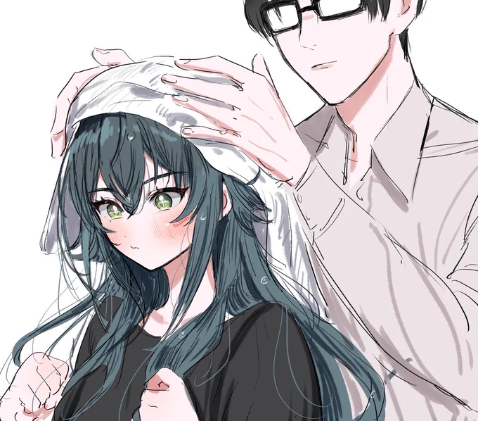 Pに髪拭いてもらってる手毬
