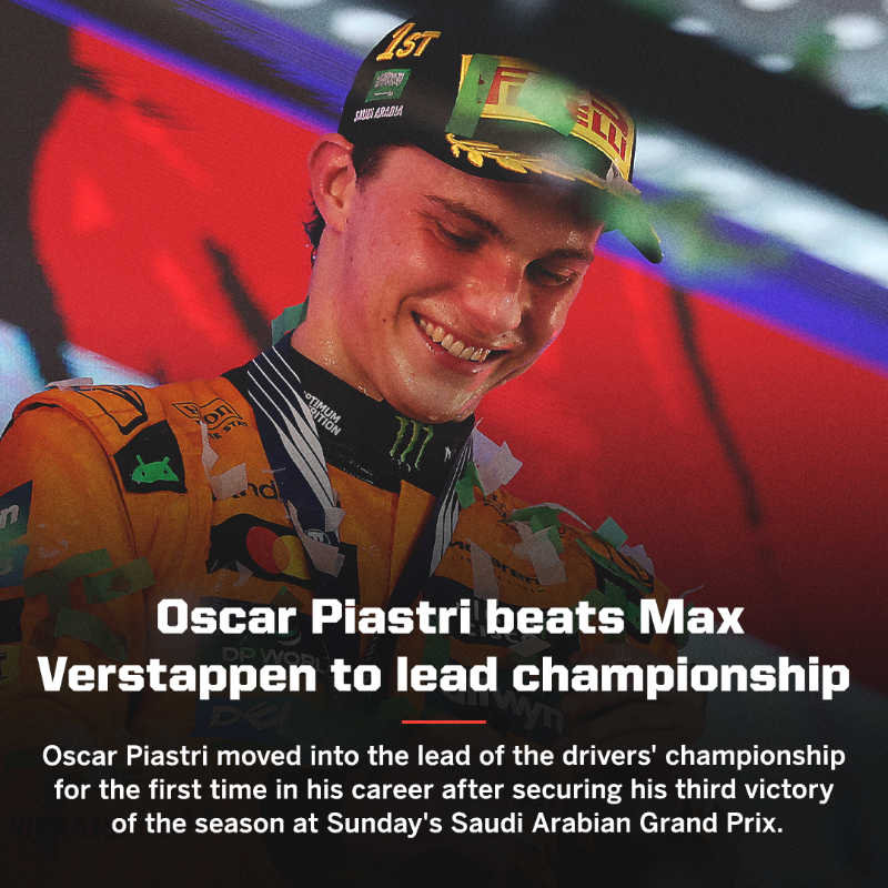 ESPNF1's tweet photo. Piastri moves ten points clear of Norris in the Drivers' Championship 🥇