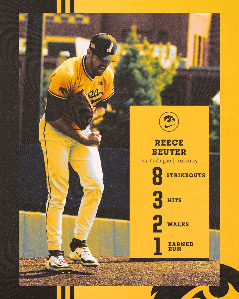 UIBaseball's tweet photo. Beuter ties a career-high with 8 Ks 🔥

Hogue headed to the mound.

#Hawkeyes https://t.co/x2Ht9U4uB3