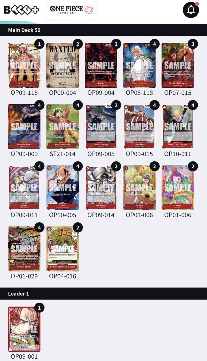 Top 16 Paris Regional w Shanks

Nightmare bracket but what can you do 🤷

Day 1.
Mirror W
Marco L🎲
BB W🎲
Kata W
Usopp W
Lim W
Mirror W🎲
Pluffy W🎲
Marco L🎲 <a href="/NevenRaphael/">RaphaelNeven</a> (unplayable hand)
Lucci W🎲

Day 2. 
RP Luffy WW
Nami LL <a href="/TenCaro/">elcaro</a> 

Ty to my sponsor <a href="/spellbound_game/">spellboundgames</a> 💜