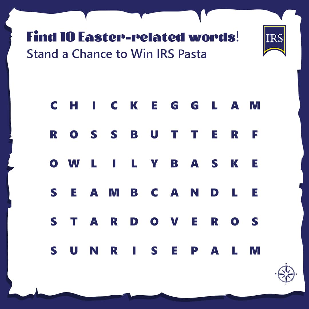 IRSPasta's tweet photo. Test your knowledge with our word search. Which Easter symbols resonate most with you? Let us know in the comment section!

#BUAFoodsEaster #nourishinglives  #easter2025 https://t.co/jR8VcckpzO