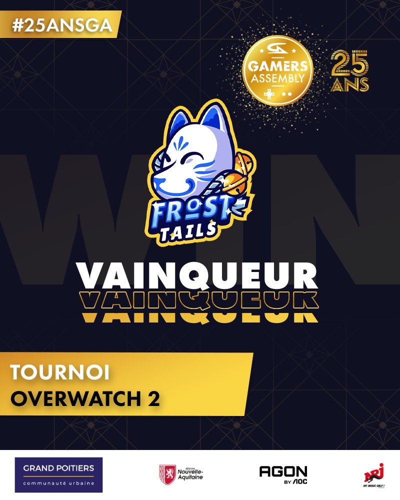 Gamers Assembly (@gamersassembly) on Twitter photo Ils sont les grands vainqueurs du tournoi Overwatch 2 des #25ANSGA 🤩
<a href="/FrostTails/">Frost Tails 🕺</a> repart avec le trophée ! Félicitations à toutes les équipes participantes 🔥
#25ANSGA Ils sont les grands vainqueurs du tournoi Overwatch 2 des #25ANSGA 🤩
<a href="/FrostTails/">Frost Tails 🕺</a> repart avec le trophée ! Félicitations à toutes les équipes participantes 🔥
#25ANSGA