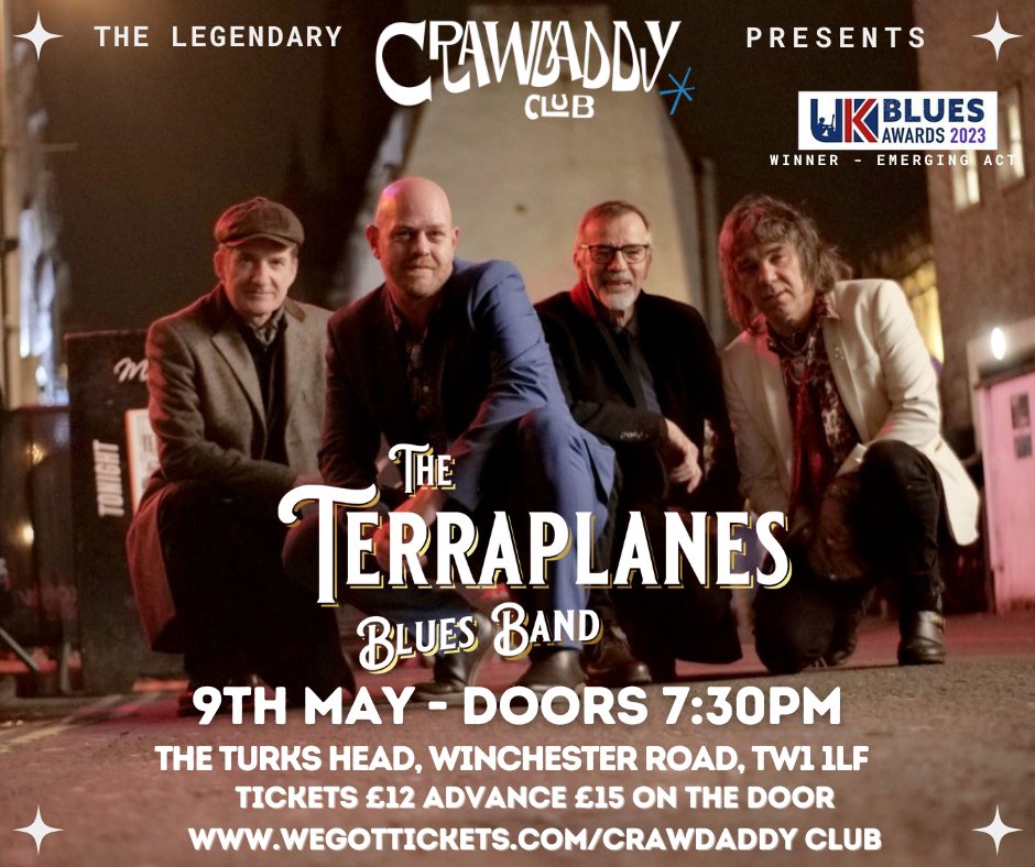 Have you got your tickets yet? The award winning Terrapalanes Blues bands are coming to the Crawdaddy in the very near future… get your tickets from wegottickets.com/crawdaddyclub #liveblues #bluesmusic #theterraplanes