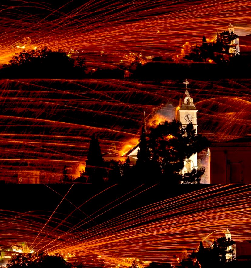 In case you wondered what the craziest Easter tradition is, I got you: Rocket Wars.

Two rival church congregations in Chios, Greece stage the annual "battle" by each firing tens of thousands of rockets at the opposing church, aiming especially for the belfry..🧵⤵️