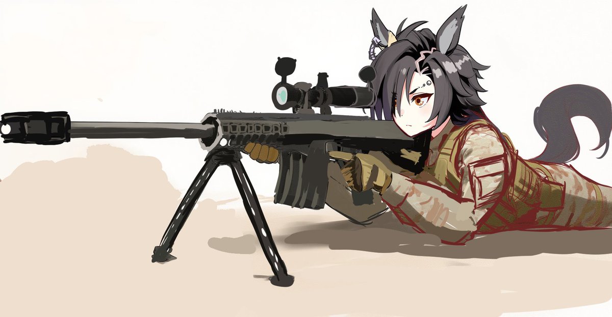 シャカール、バレットとか似合いそうというよくわからない理由で描いたエアシャカールがバレットM82を構えてる絵
#ウマ娘 #エアシャカール 