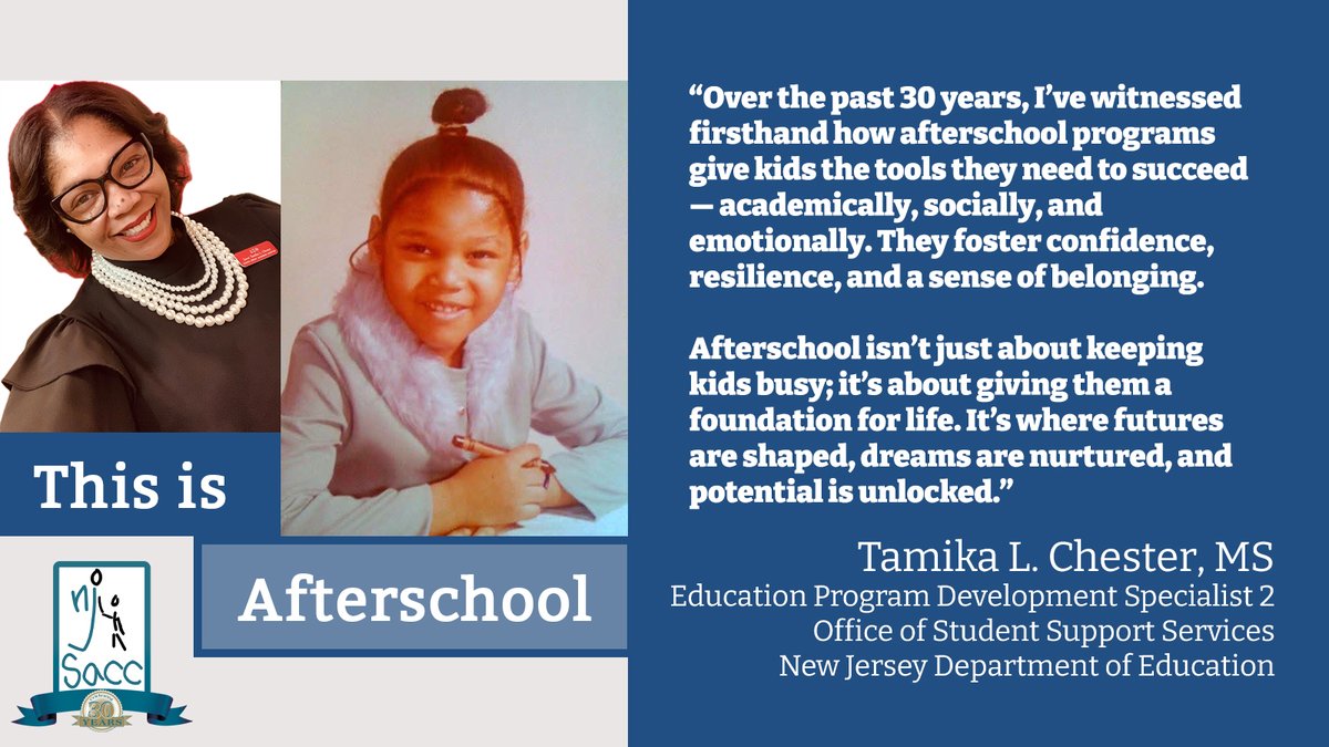 NJSACC Highlights Tamika L. Chester

“... Afterschool isn’t just about keeping kids busy; it’s about giving them a foundation for life. It’s where futures are shaped, dreams are nurtured, and potential is unlocked.”

njsacc.org/its-afterschoo…