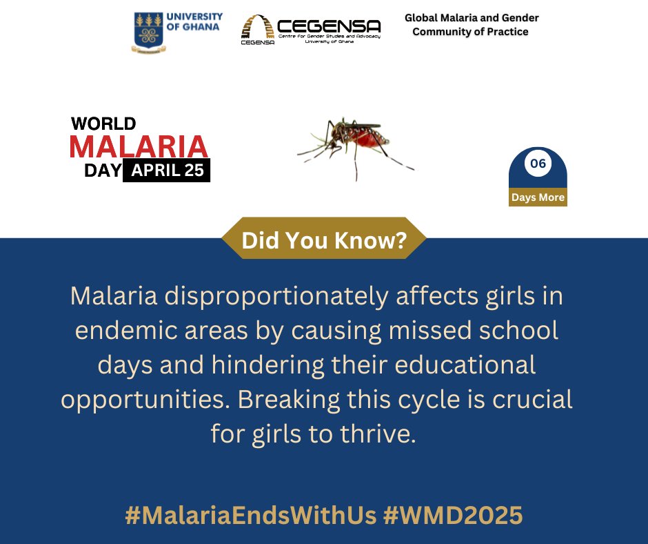 Breaking this cycle is crucial for girls to thrive.

#GenderandHealth
#HealthEquity
#MalariaPrevention
#WomeninLeadership
#WorldMalariaDay2025