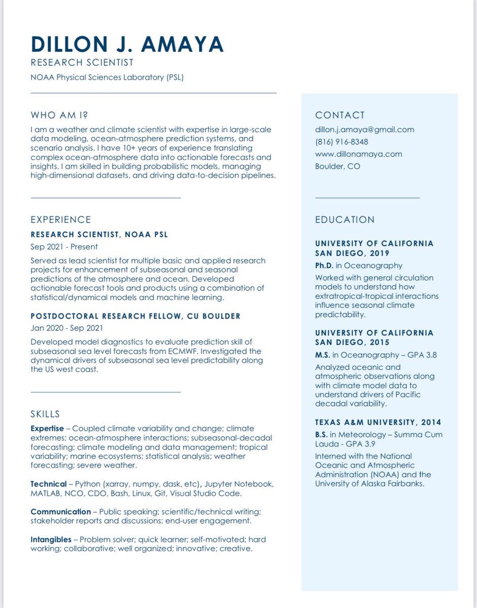 I’m on the market! Looking for climate/weather analyst positions in the US or Europe. 

Would also love to connect with folks that have made the leap from academia to industry! Please feel free to DM me and/or check out my LinkedIn.