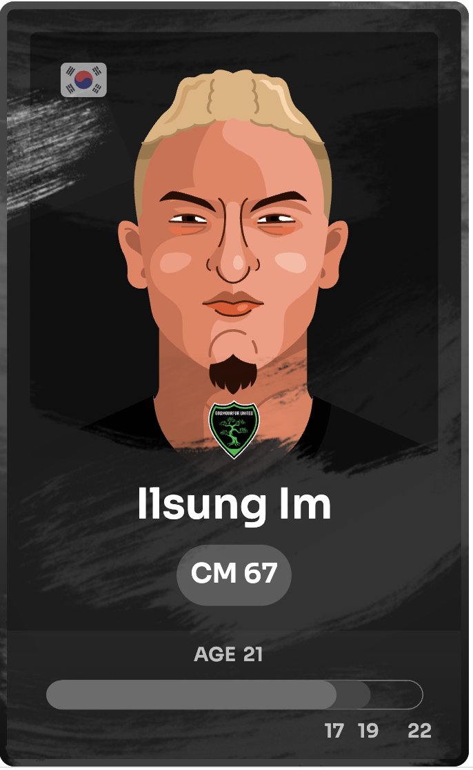 We bid farewell to Illsung Im, our star CM, who we brought 7 months ago and have now sold for 0.189 ETH ($298). Best of luck to the new owner!

#Footium #Web3Gaming