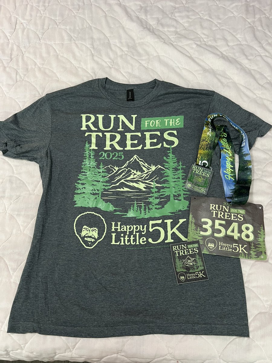 LaConteuse's tweet photo. Mr. Barker and I did our Bob Ross Run for the Trees 5K today, as Earth Day is this week! We also saw a few chickens hunting eggs, perhaps?!?!? 

#happylittletrees #runforthetrees #bobross #bobross5k #bobross5k2025 https://t.co/bnNQzjWPiv